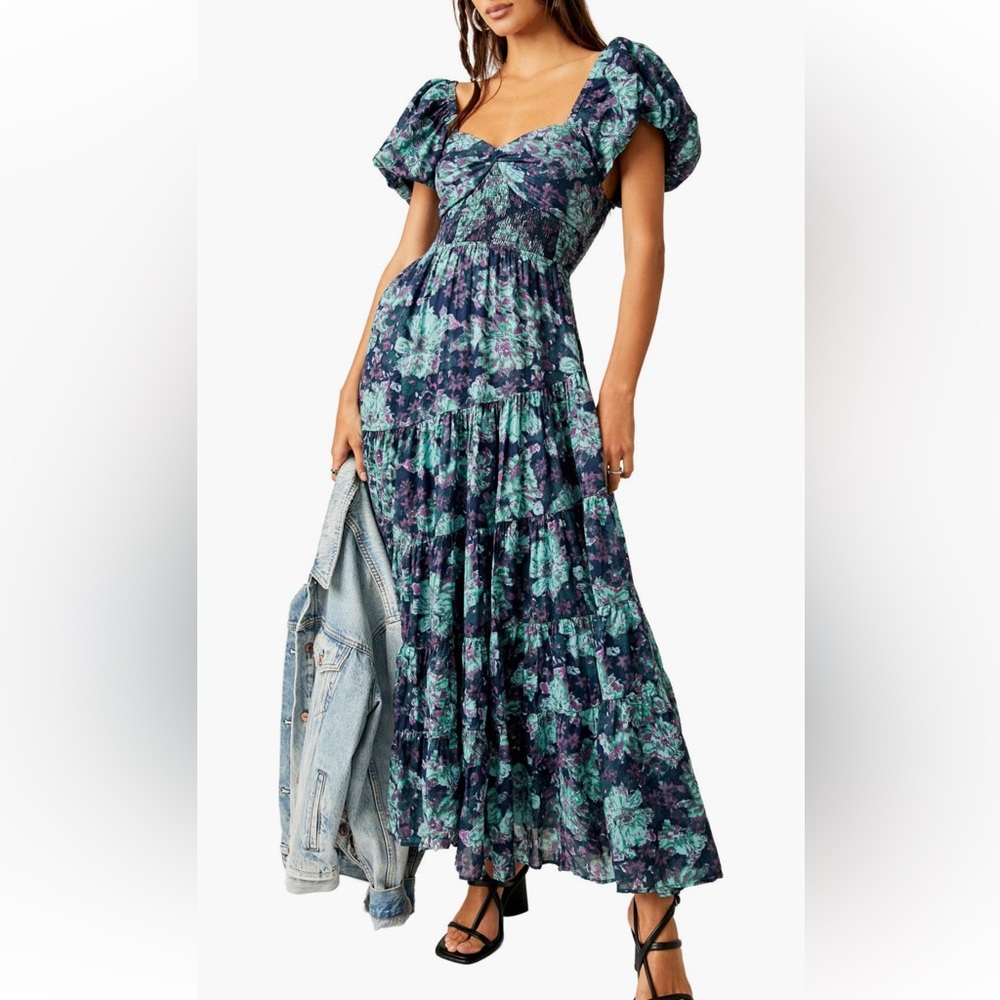 Free People Navy and Teal Floral Maxi Dress - Picture 4 of 11